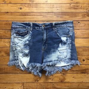 Aeo high rise shortie ripped acid wash distressed jeans shorts size 14